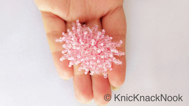 Handmade Pink Beaded Oblong Applique, Sequinned Beads Applique Motif